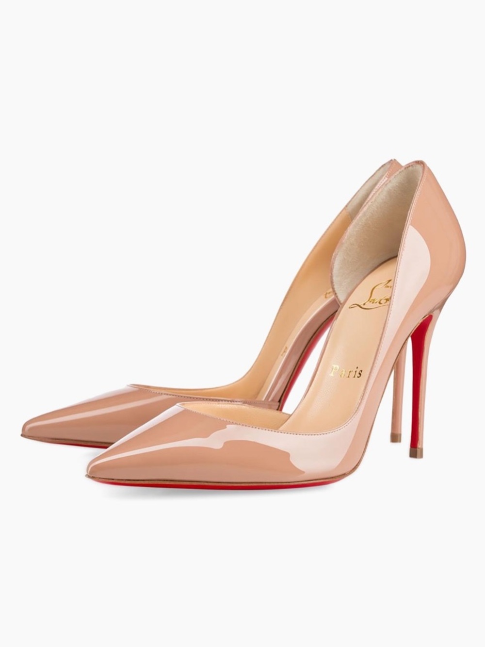 Christian Louboutin Nude Patent Pointed Toe Pumps with Red Soles